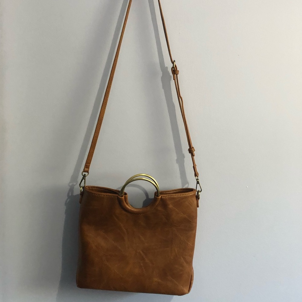 Brown leather crossbody purse